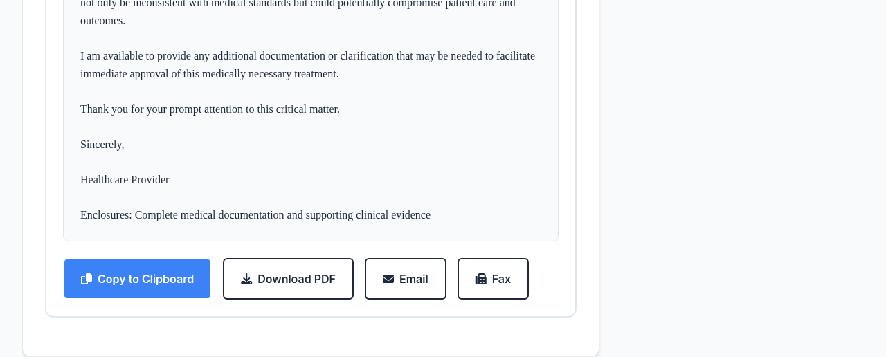 MedAppeals Send Options — copy, download PDF, email, or fax your appeal